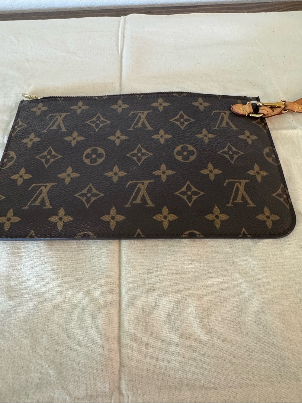 Authentic Louis Vuitton Brown Monogram Canvas Wristlet Pouchette